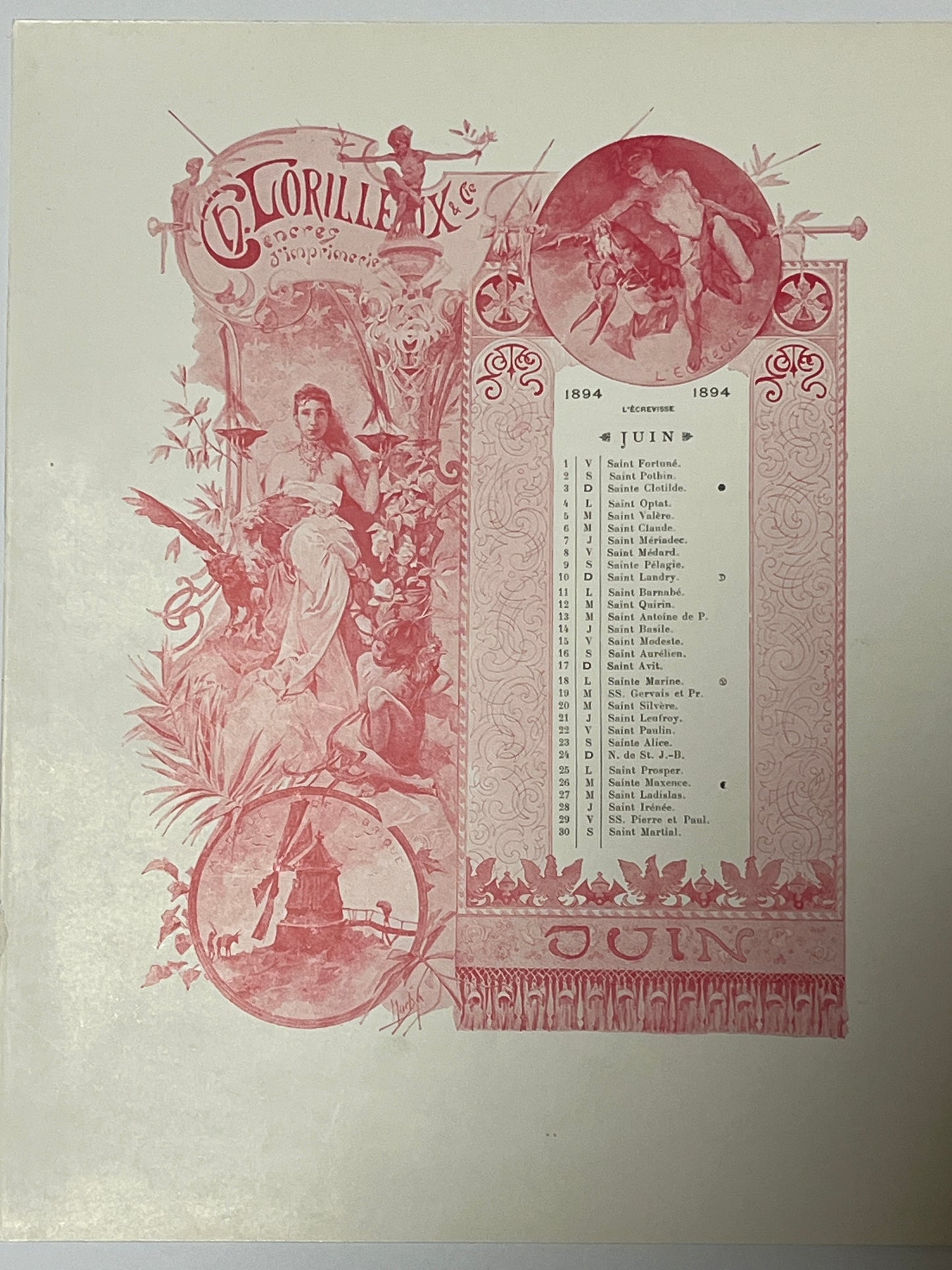 アルフォンス・ミュシャ「Ch.ロリューのカレンダー 1894年コンプリートセット」