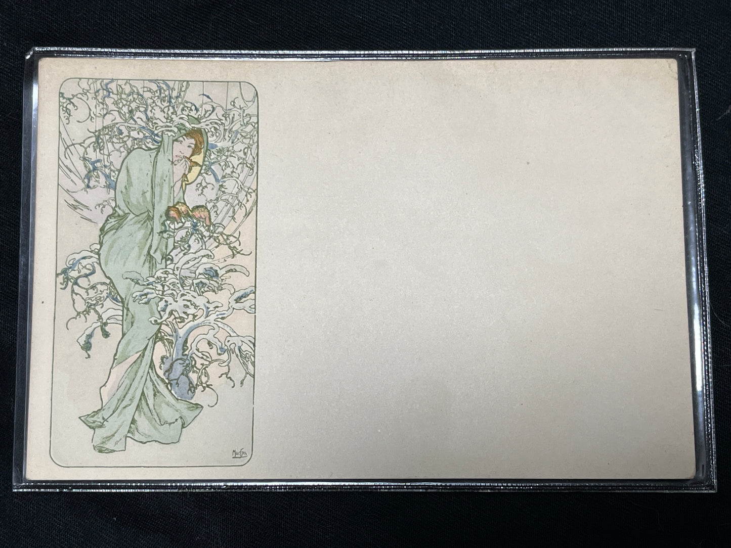 ミュシャ「四季シリーズ 冬 」オリジナルリトグラフ絵はがき