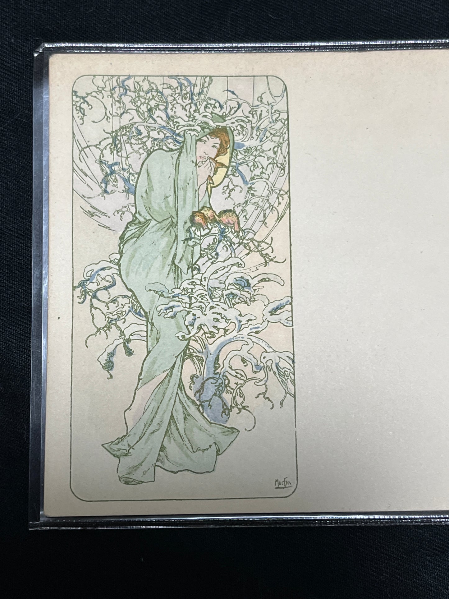 ミュシャ「四季シリーズ 冬 」オリジナルリトグラフ絵はがき