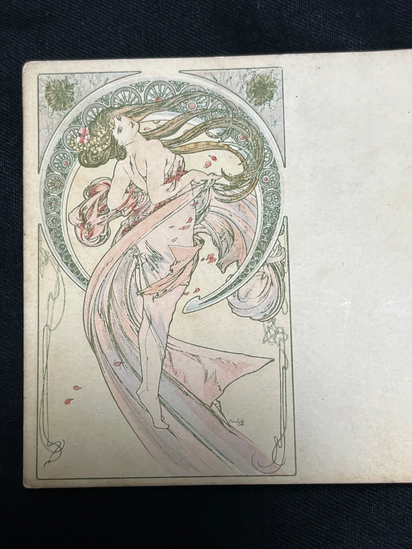 ミュシャ「四芸術 ダンス」オリジナルリトグラフ絵はがき