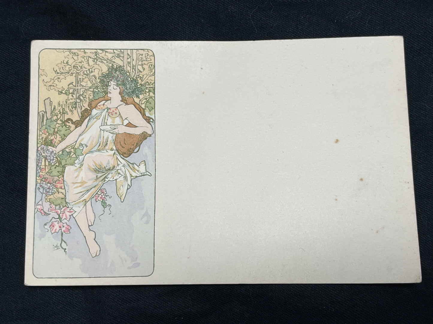 ミュシャ「四季シリーズ 秋」オリジナルリトグラフ絵はがき