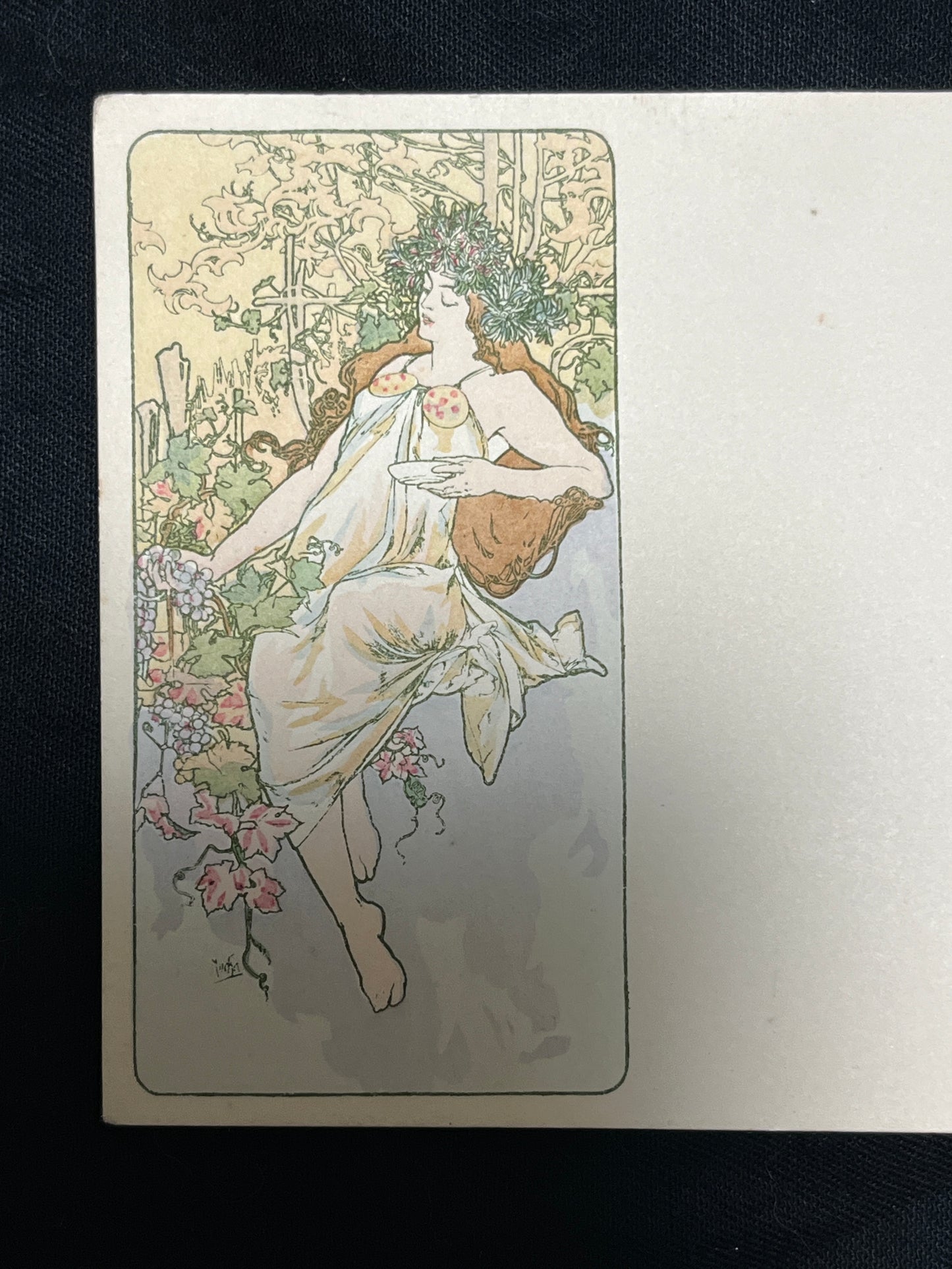 ミュシャ「四季シリーズ 秋」オリジナルリトグラフ絵はがき