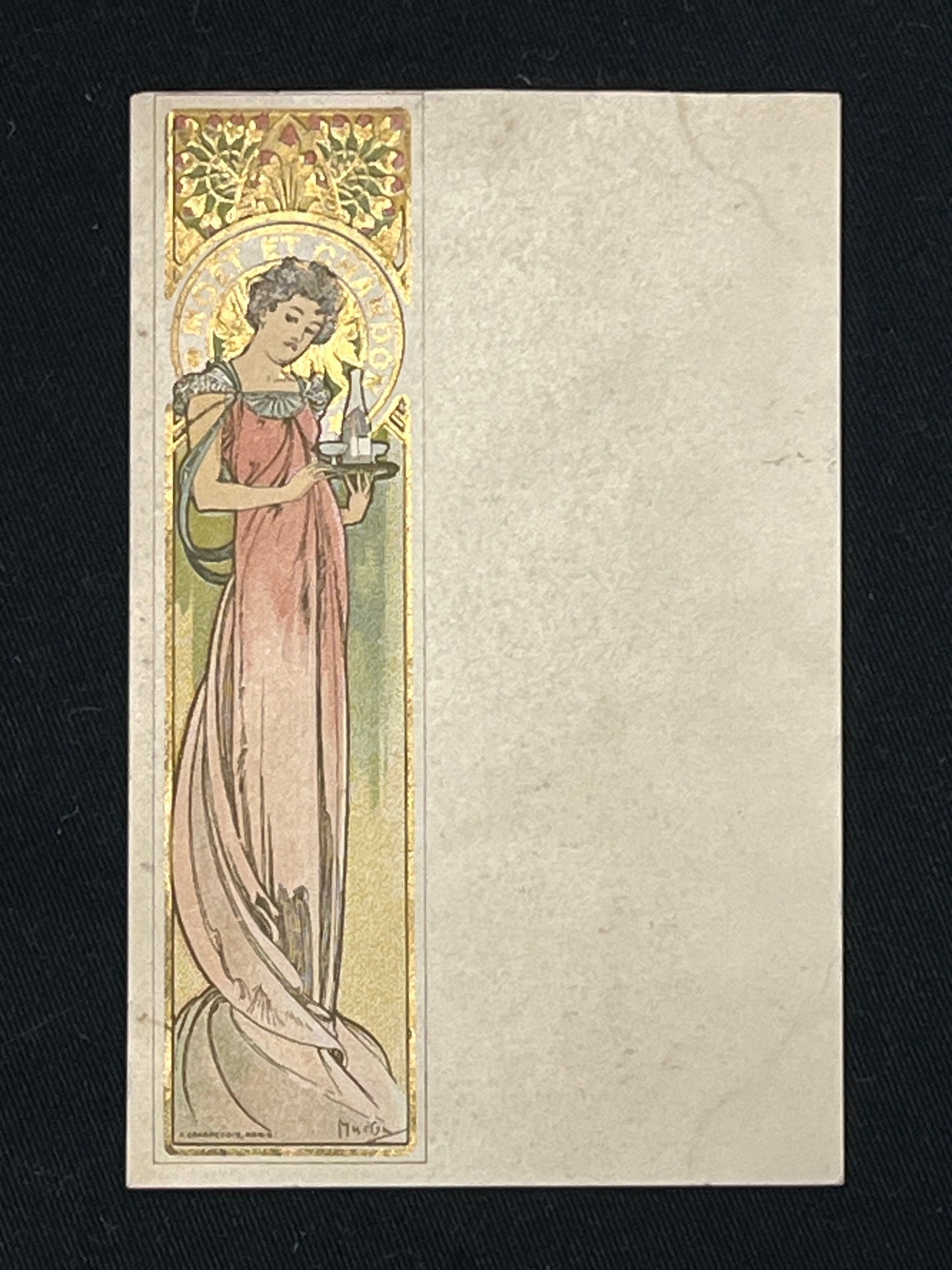 ミュシャ「モエ・エ・シャンドンのメニュー」オリジナルリトグラフ絵はがき