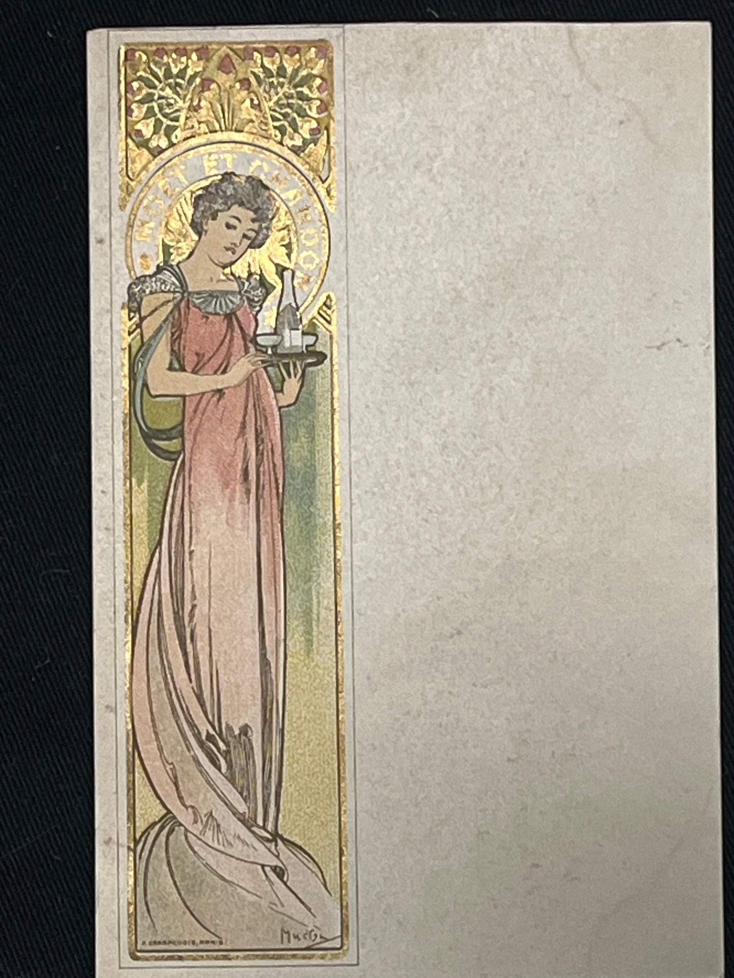 ミュシャ「モエ・エ・シャンドンのメニュー」オリジナルリトグラフ絵はがき