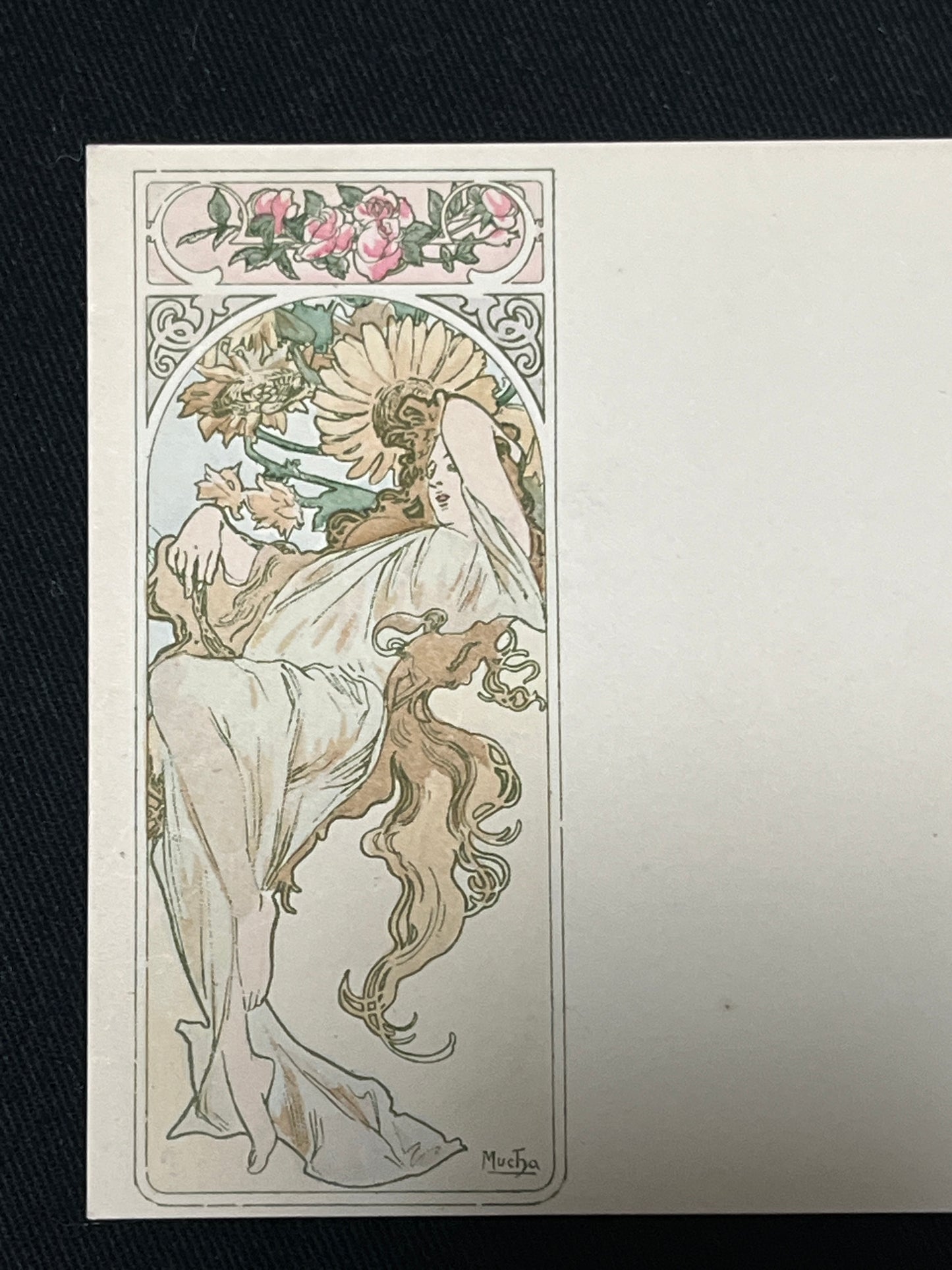 ミュシャ「ショコラマッソンのカレンダー 夏」オリジナルリトグラフ絵はがき