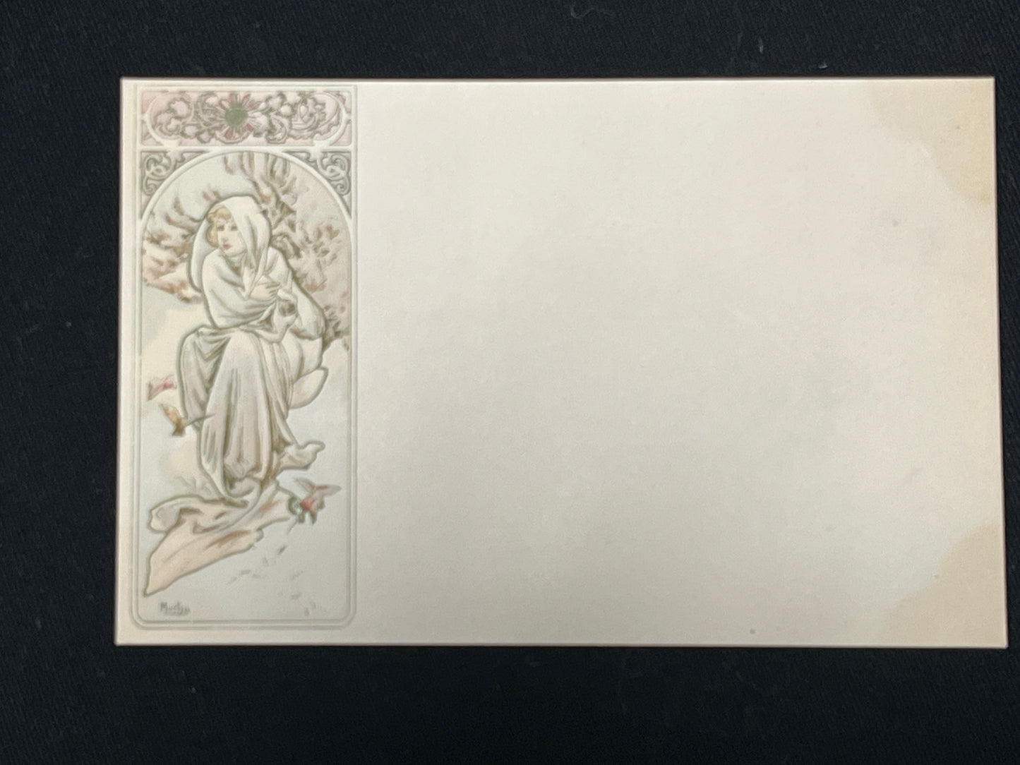 ミュシャ「ショコラマッソンのカレンダー 冬」オリジナルリトグラフ絵はがき