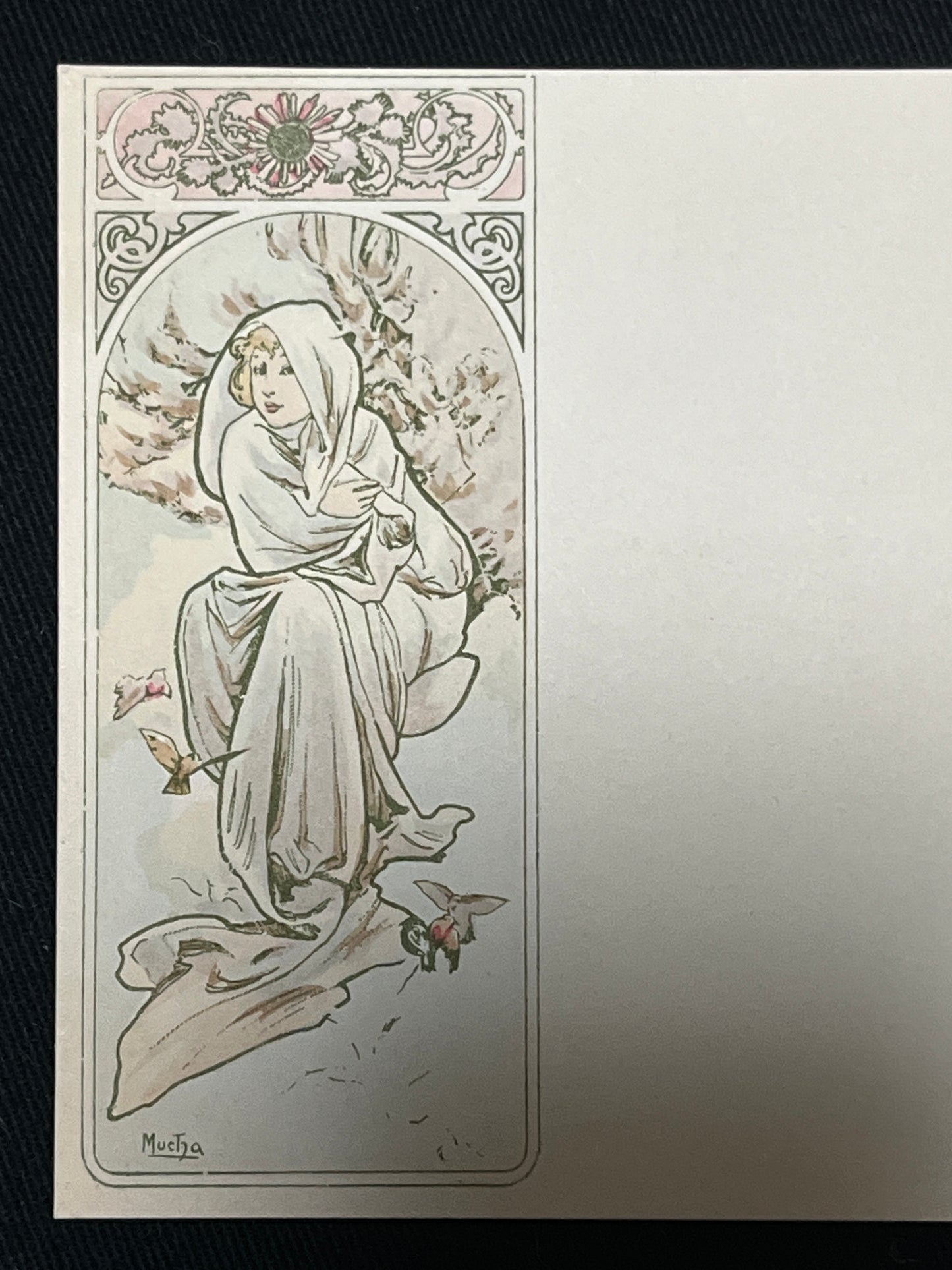 ミュシャ「ショコラマッソンのカレンダー 冬」オリジナルリトグラフ絵はがき