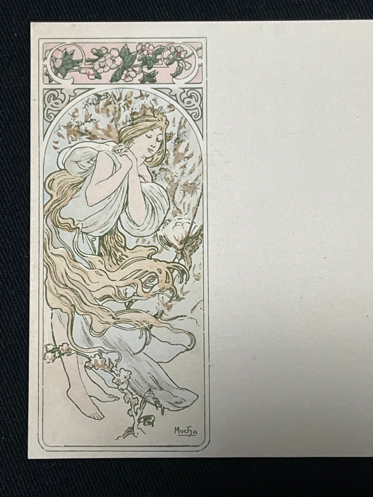 ミュシャ「ショコラマッソンのカレンダー 春」オリジナルリトグラフ絵はがき