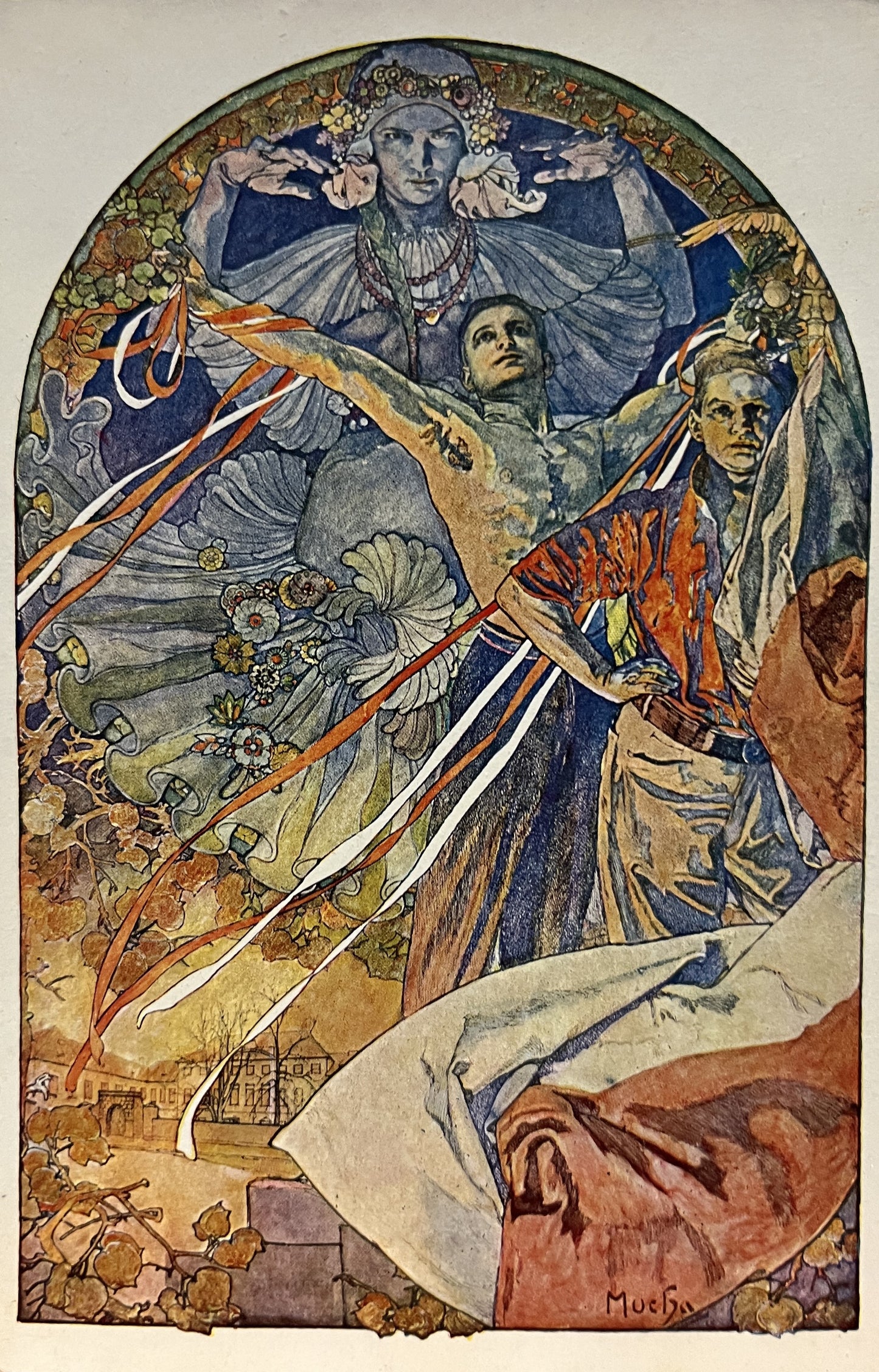 アルフォンス・ミュシャ「第8回ソコル体育協会祭典 」オリジナルリトグラフ絵はがき