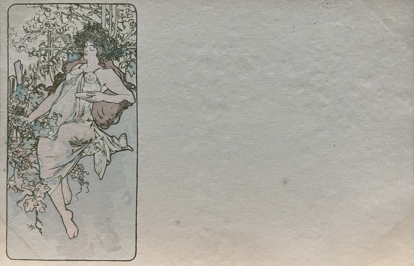 ミュシャ「四季シリーズ 秋」オリジナルリトグラフ絵はがき