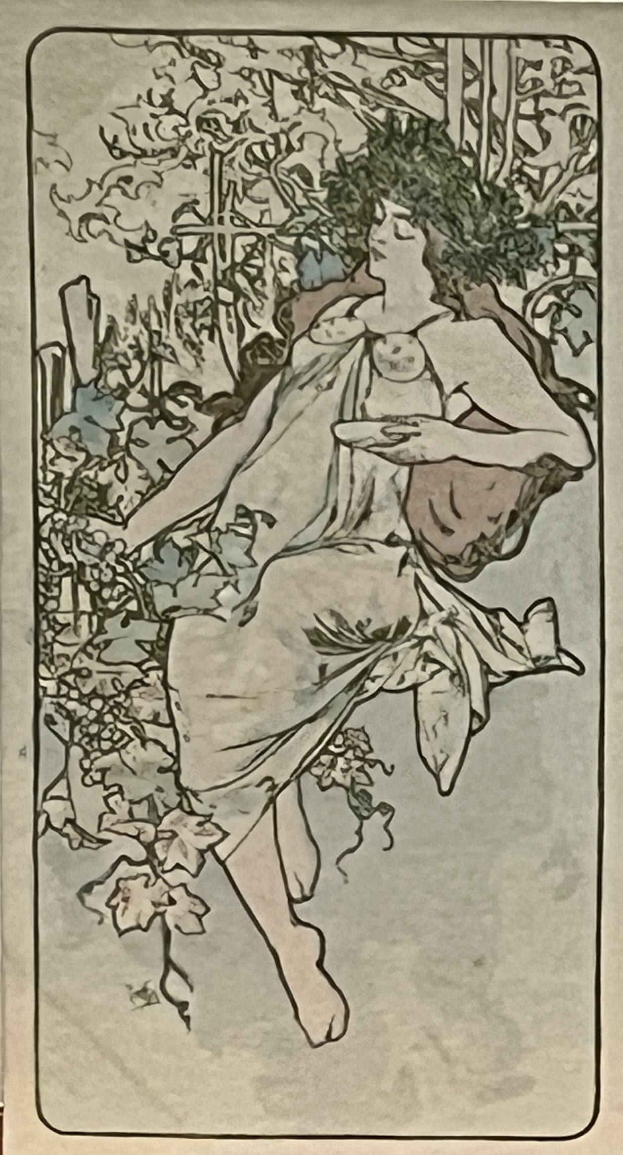 ミュシャ「四季シリーズ 秋」オリジナルリトグラフ絵はがき