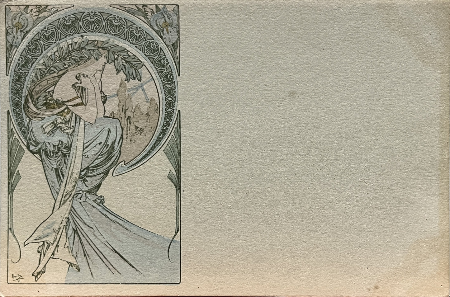 アルフォンス・ミュシャ「四芸術 ポエム」オリジナルリトグラフ絵はがき