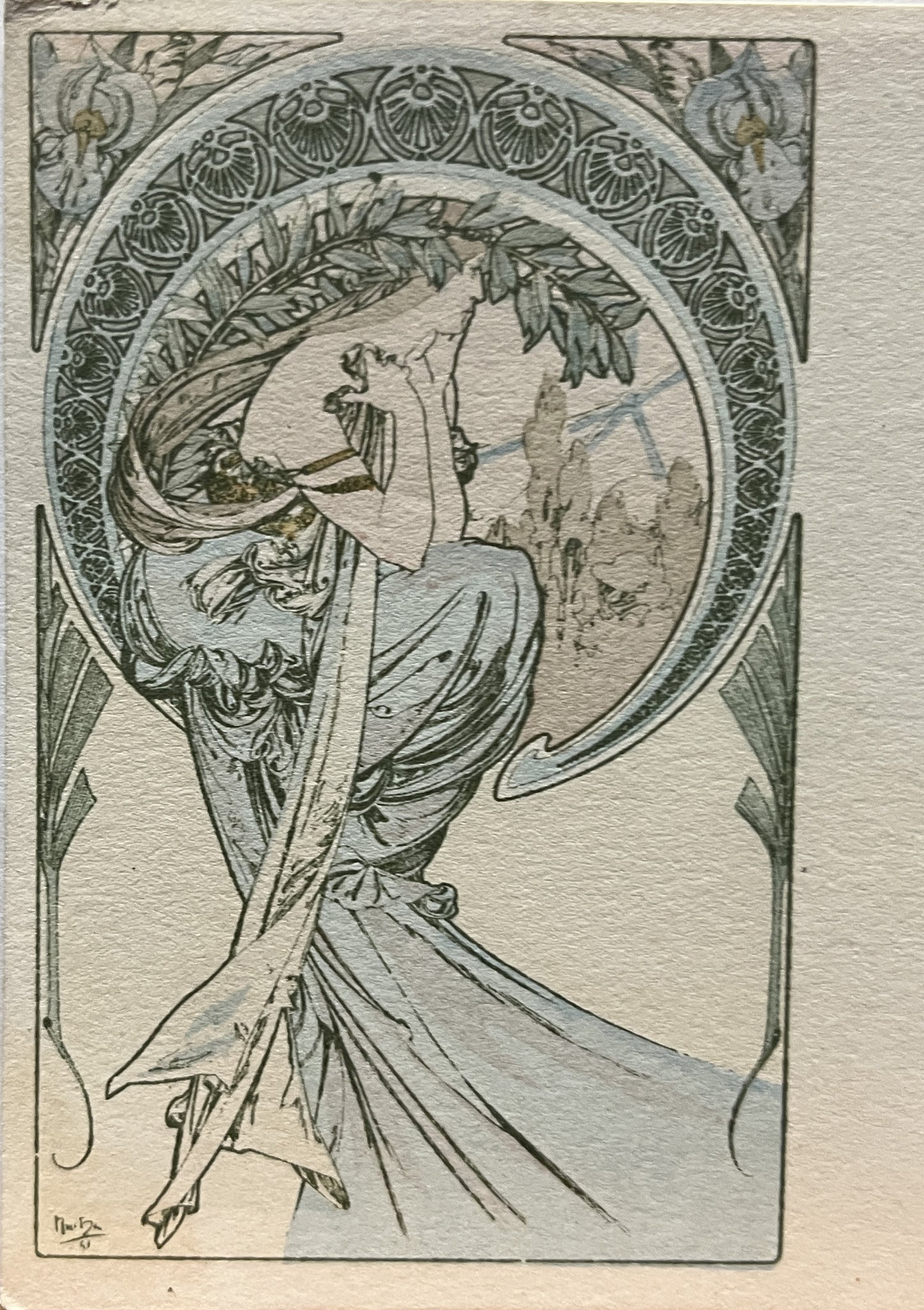 アルフォンス・ミュシャ「四芸術 ポエム」オリジナルリトグラフ絵はがき