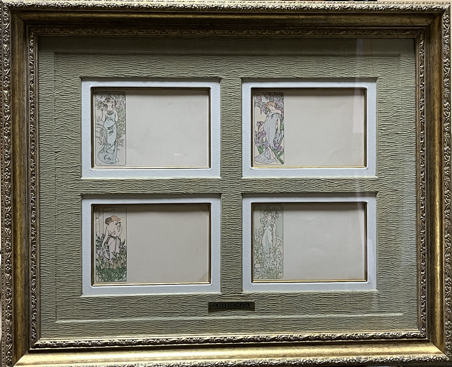 ミュシャ「四つの花」オリジナル絵はがき4枚セット 額付き