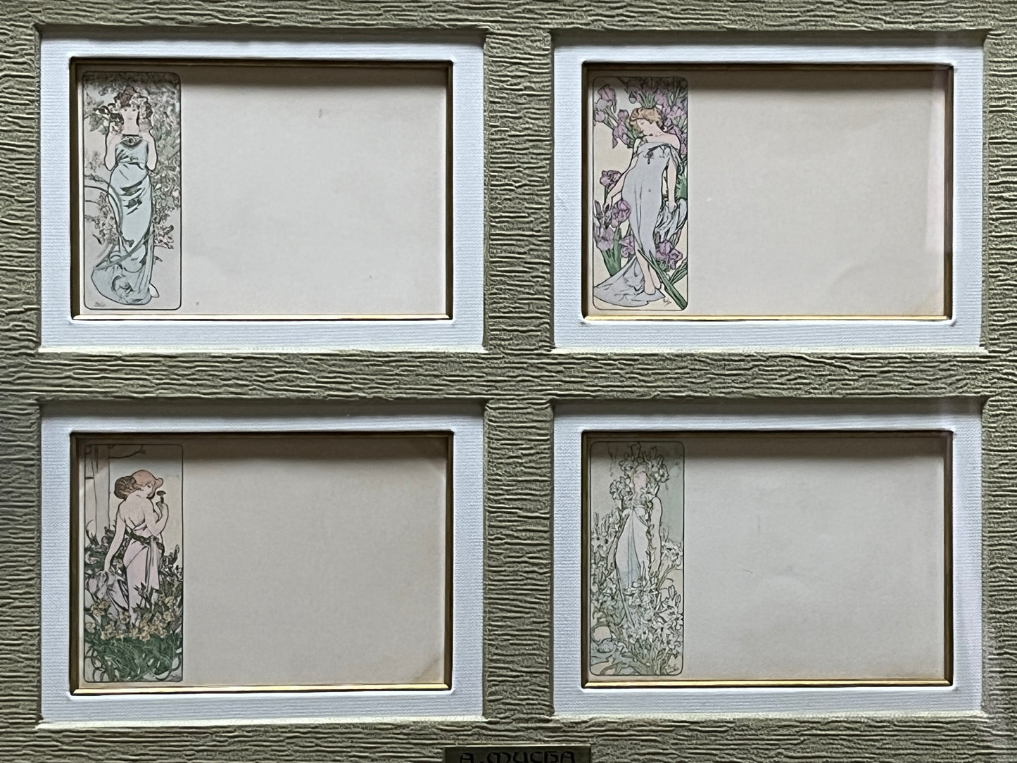 ミュシャ「四つの花」オリジナル絵はがき4枚セット 額付き