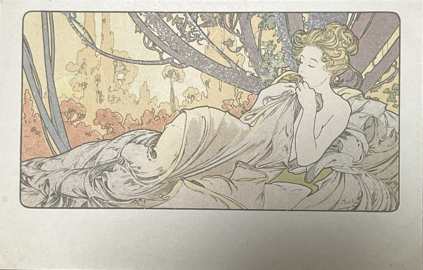 アルフォンス・ミュシャ「黄昏」オリジナルリトグラフ絵はがき