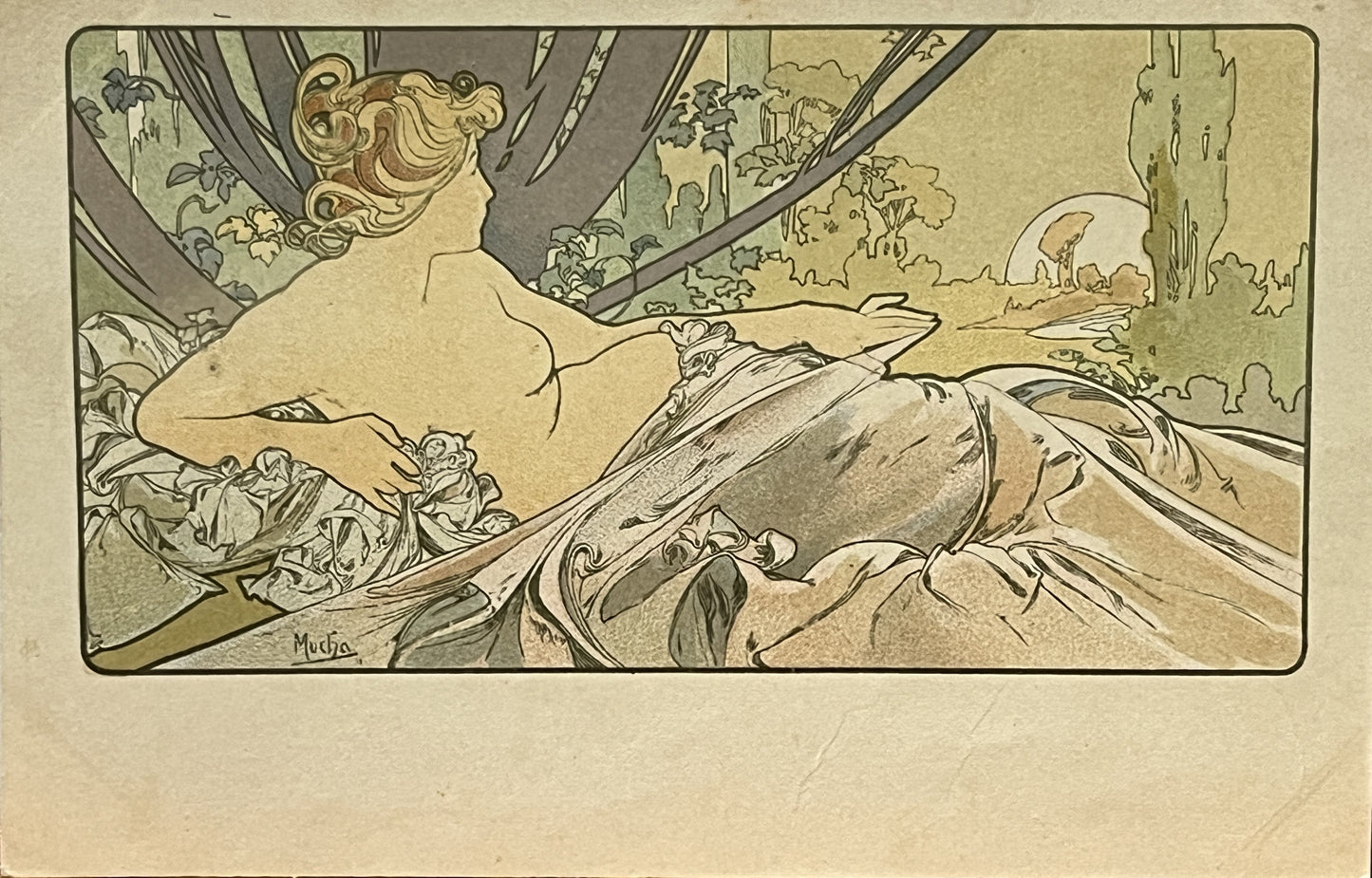 アルフォンス・ミュシャ「夜明け」オリジナルリトグラフ絵はがき