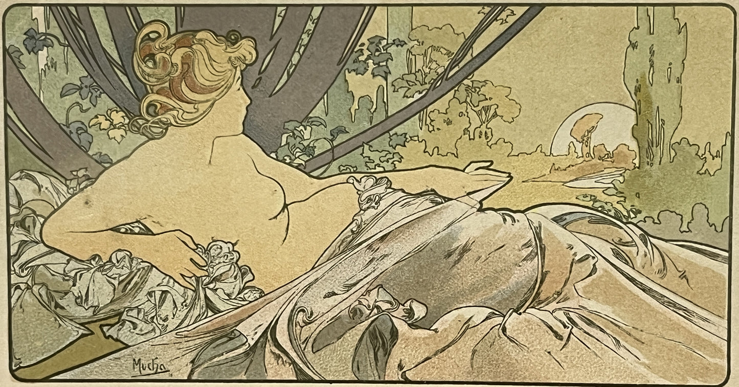 アルフォンス・ミュシャ「夜明け」オリジナルリトグラフ絵はがき