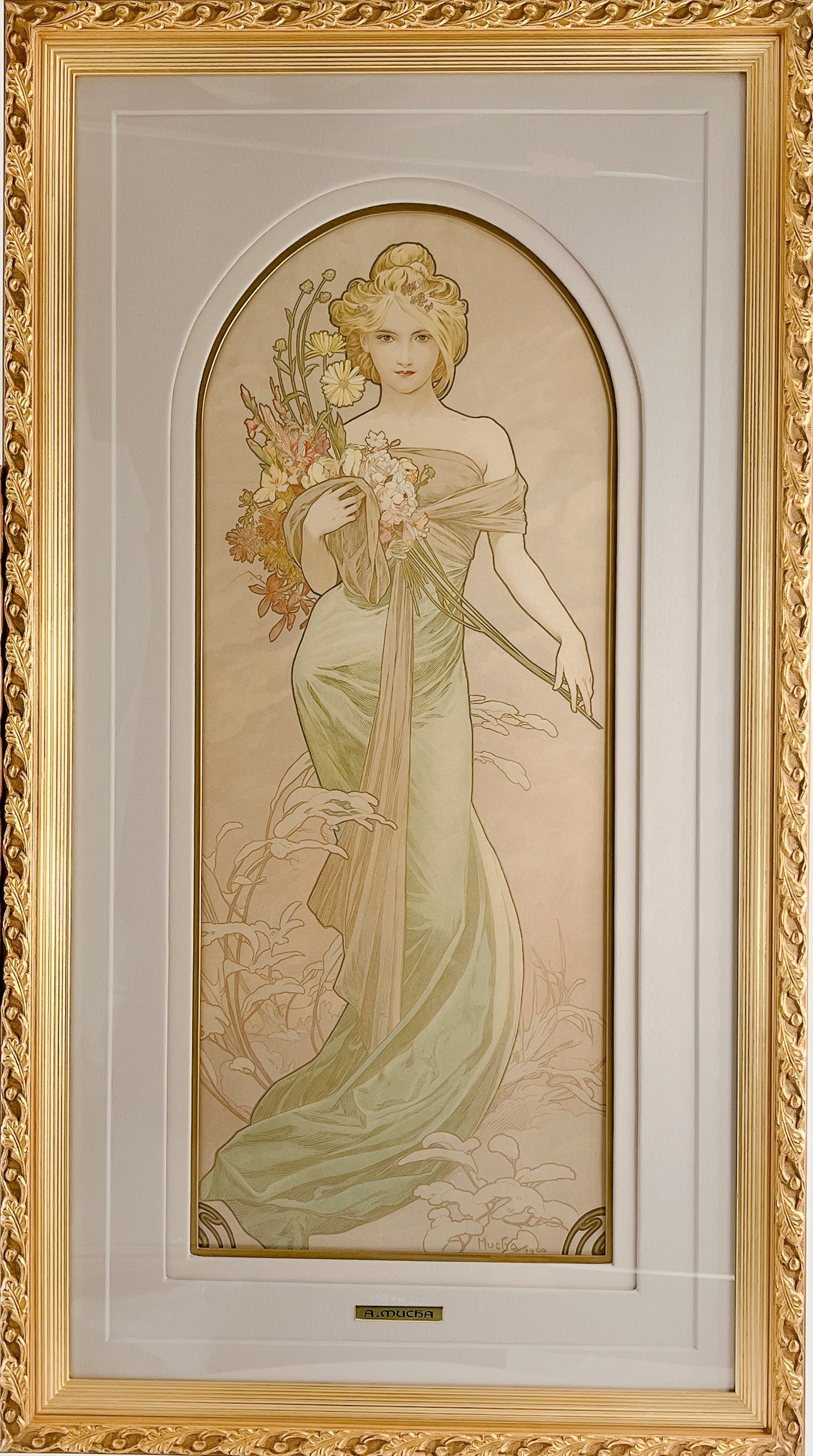 格安特価MUCHA アルフォンス・ミュシャ リトグラフ『朝の女神』額装 版画