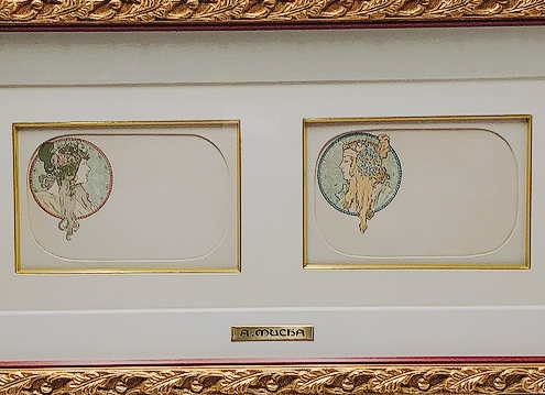 ミュシャ「ビザンチンヘッド ブロンドとブルネット」オリジナルリトグラフ絵はがき 送 - ギャラリーK