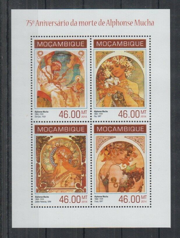 アルフォンス・ミュシャ 切手 4枚 (モザンビーク発行)
