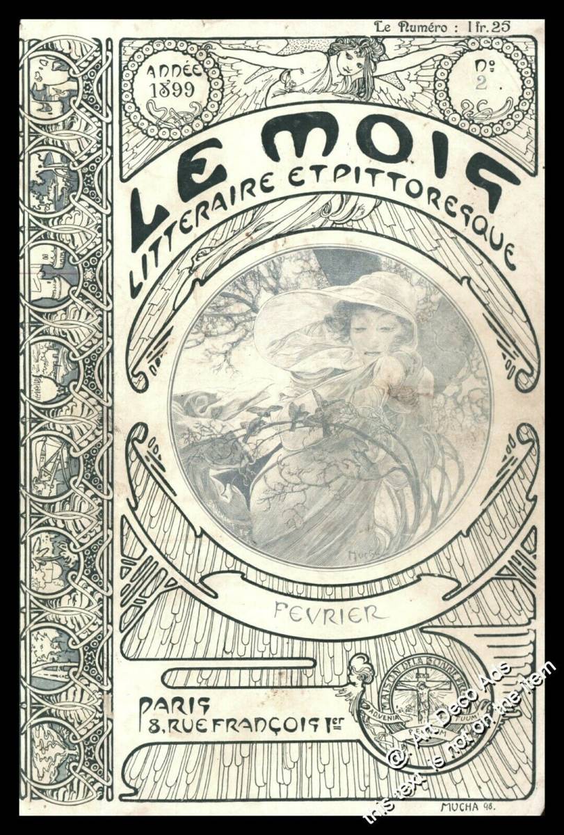 豊富な限定SALE★　アルフォンス・ミュシャ　表紙絵「ル・モア」1899年2月号 石版画、リトグラフ