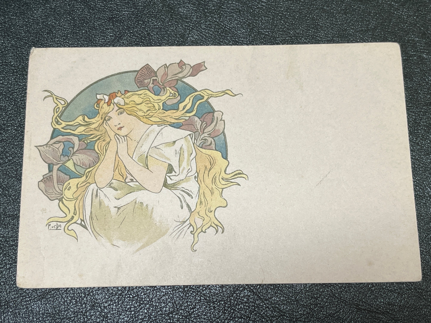 　ミュシャ「アイリスとみだれ髪の女」オリジナルリトグラフ絵はがき