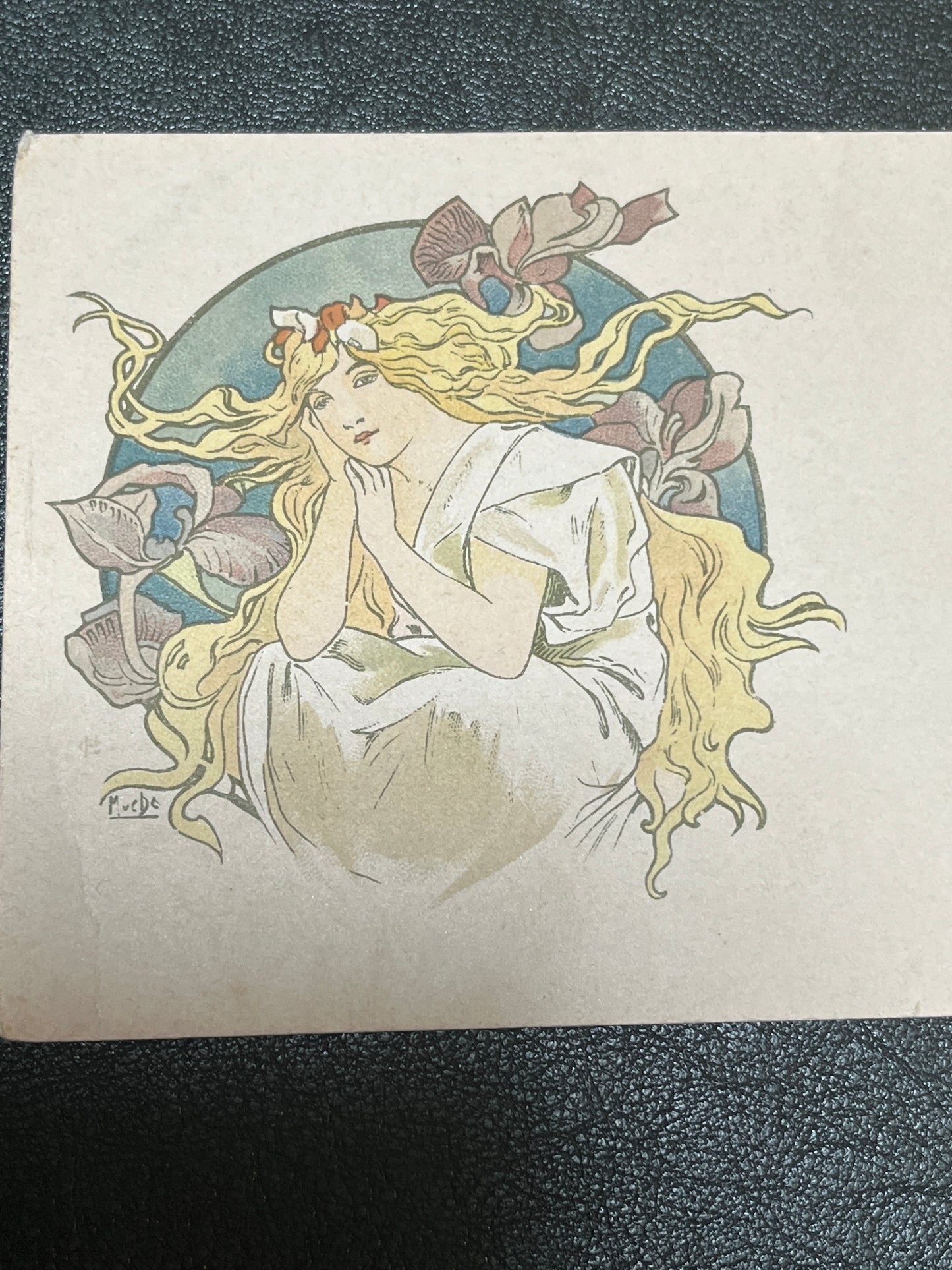 　ミュシャ「アイリスとみだれ髪の女」オリジナルリトグラフ絵はがき