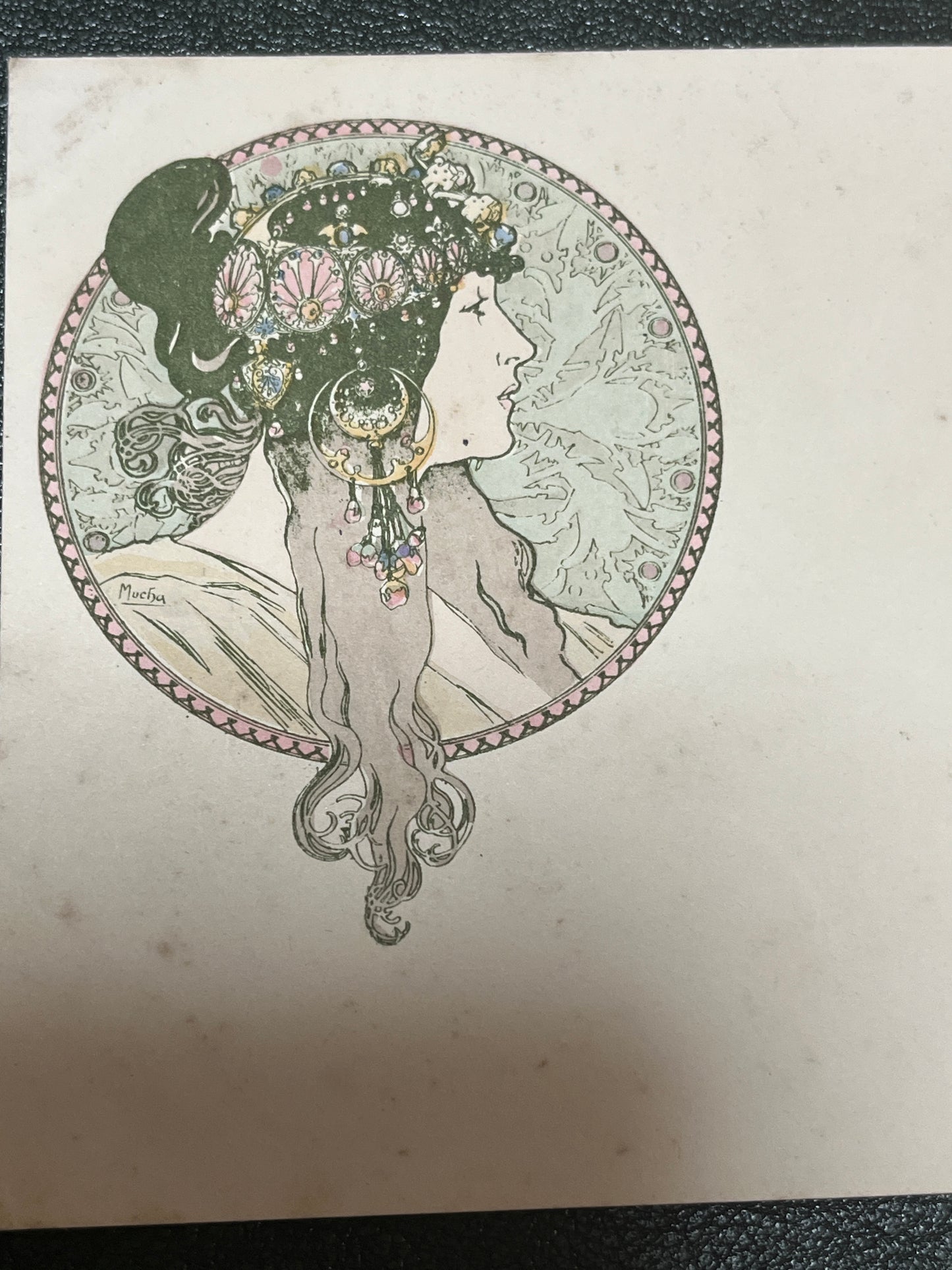 ミュシャ「ビザンチンヘッド　ブルネット」オリジナルリトグラフ絵はがき
