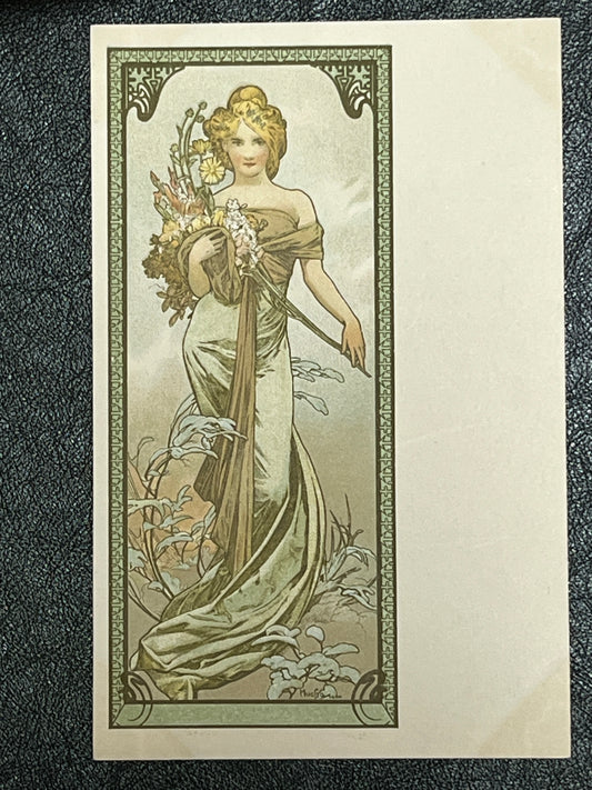 ミュシャ「１９００年　春」オリジナルリトグラフ絵はがき