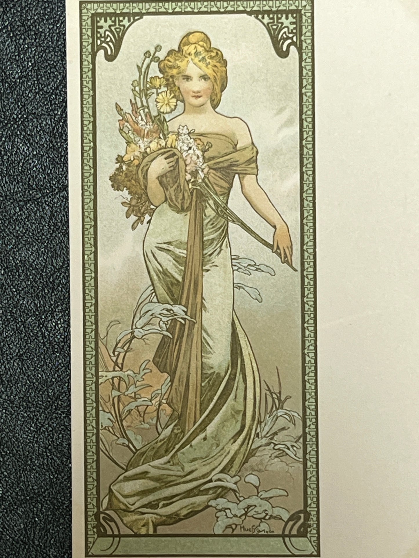 ミュシャ「１９００年　春」オリジナルリトグラフ絵はがき