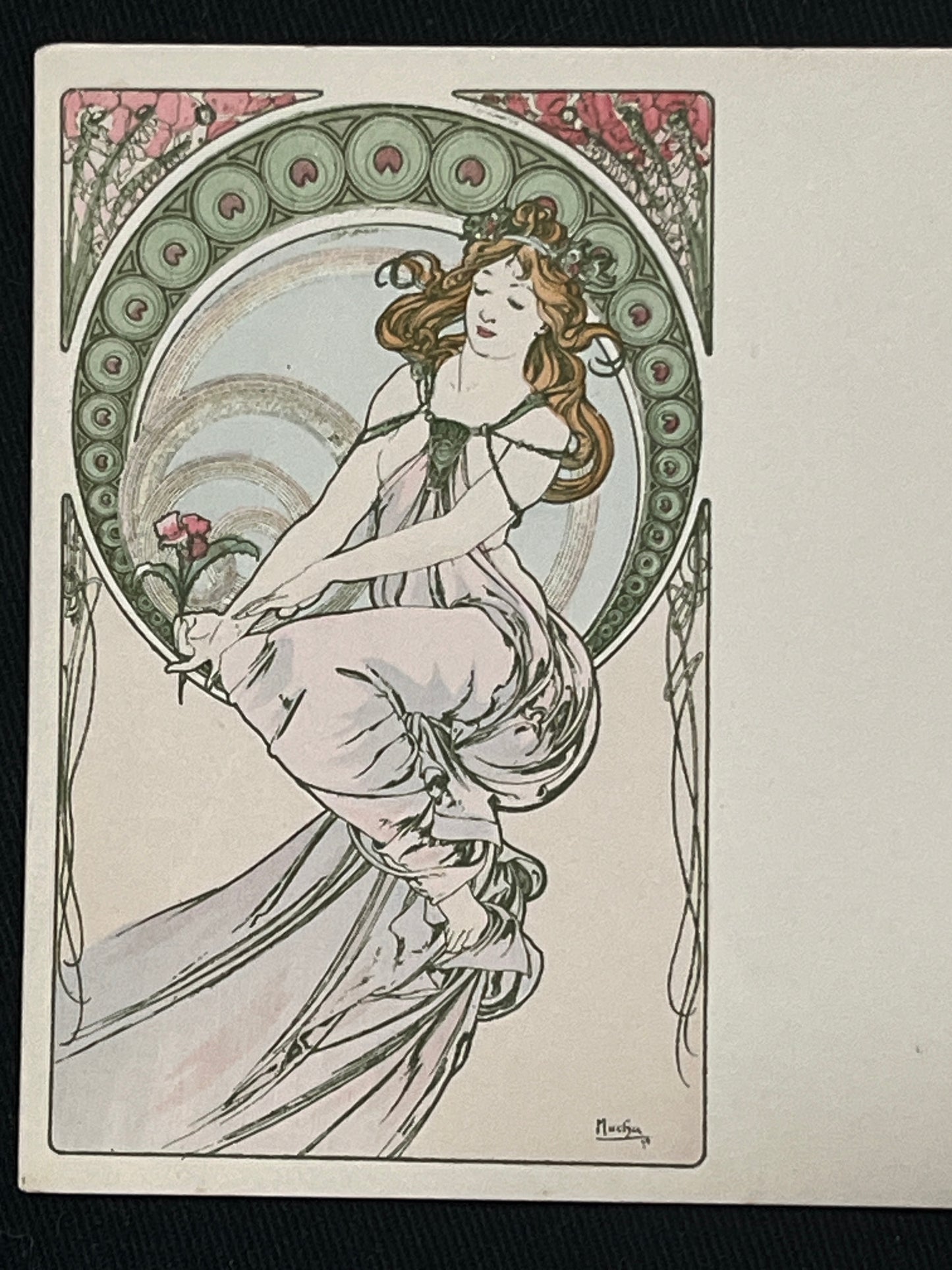 ミュシャ「四芸術　絵画」オリジナルリトグラフ絵はがき