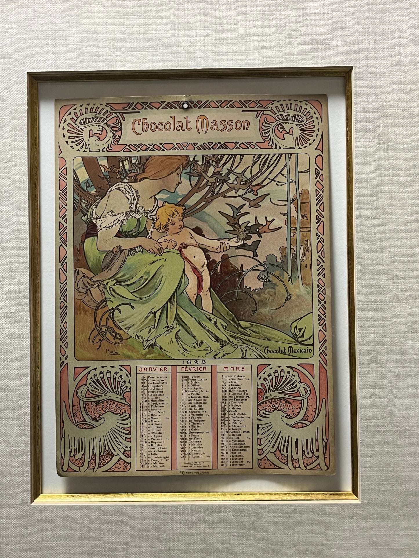 アルフォンス・ミュシャ「ショコラ・マッソンのカレンダー　幼年期」証明書付き