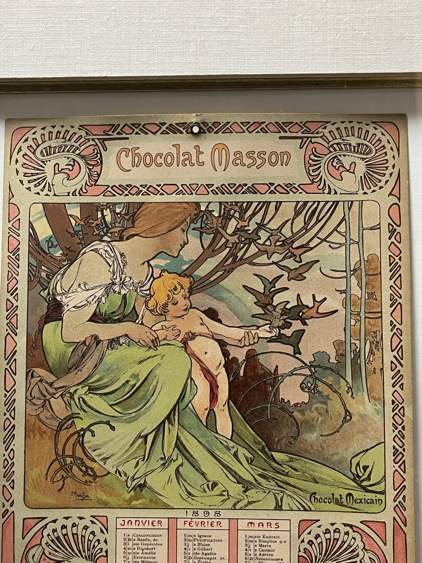 アルフォンス・ミュシャ「ショコラ・マッソンのカレンダー　幼年期」証明書付き