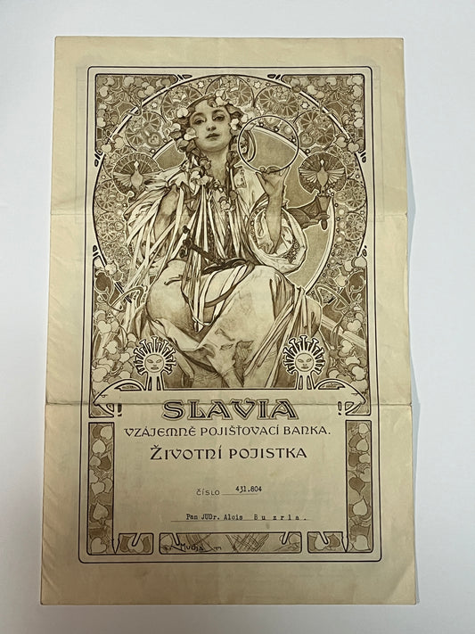 アルフォンス・ミュシャ「スラヴィア保険 保険証書」ケース付き