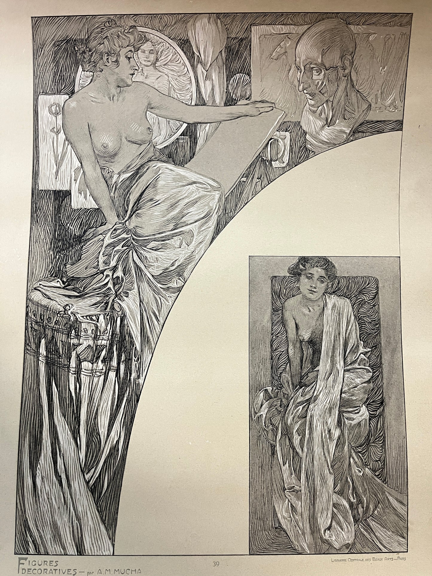 アルフォンス・ミュシャ「装飾人物集　PL39,PL40」シート２枚セット