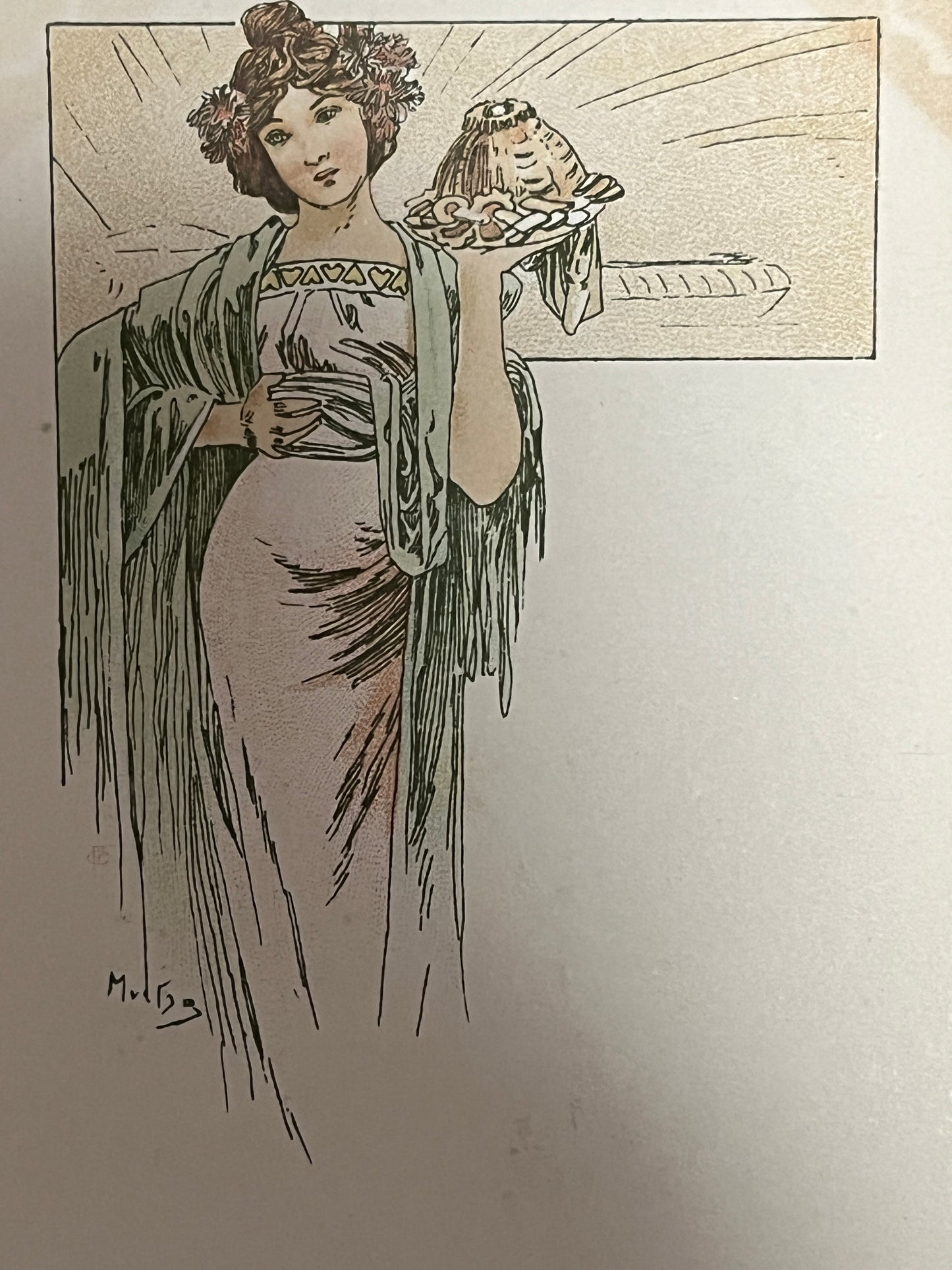 ミュシャ「メニュー」オリジナルリトグラフ絵はがき　①