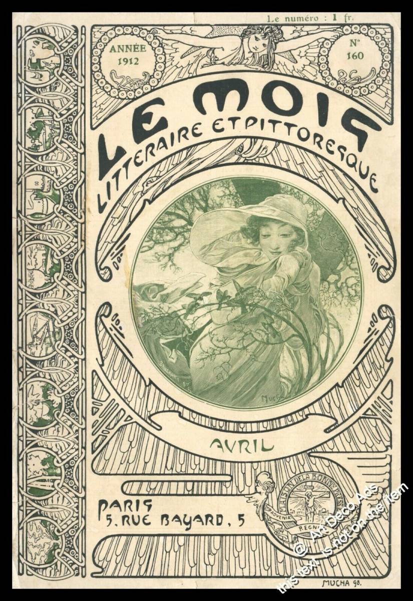 即納再入荷★　アルフォンス・ミュシャ　表紙絵「ル・モア」1899年10月号 石版画、リトグラフ